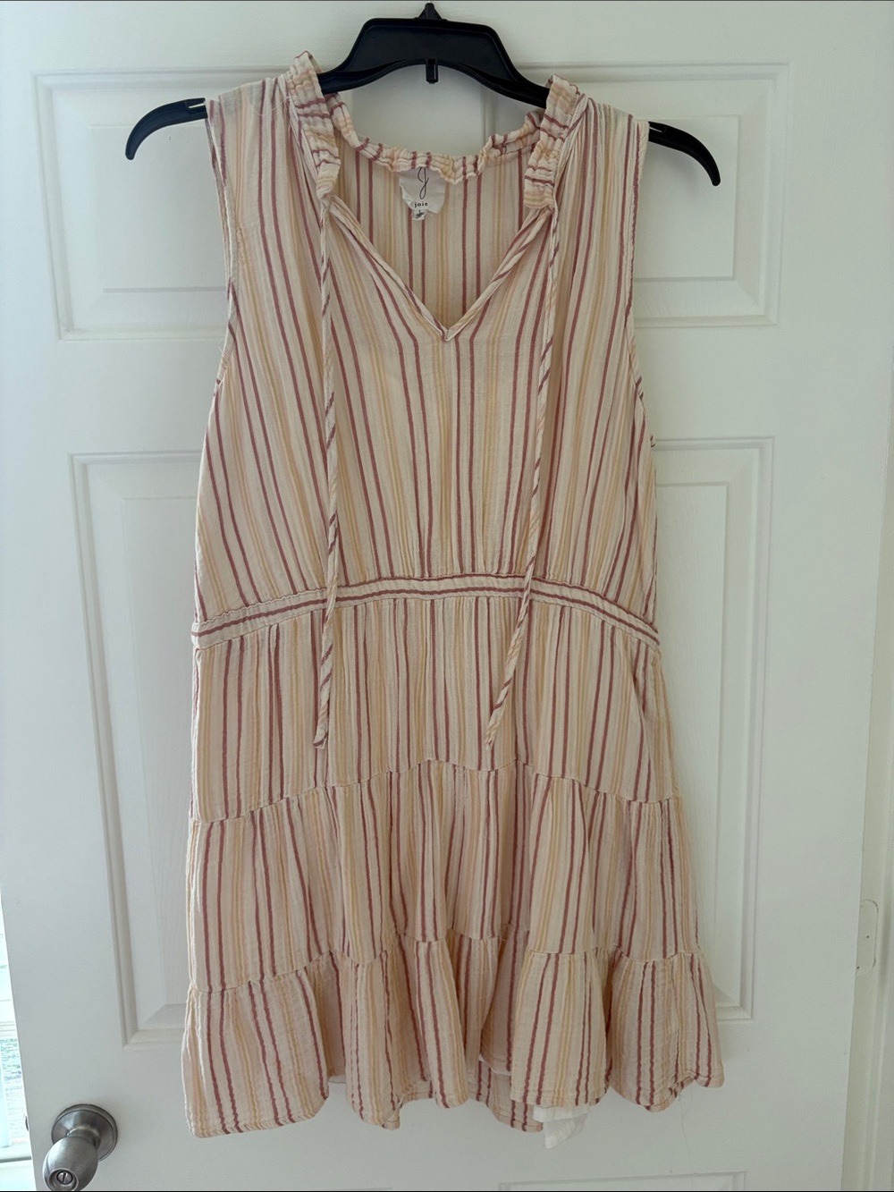Joie Cream and Pink Striped Tiered Sleeveless Dress